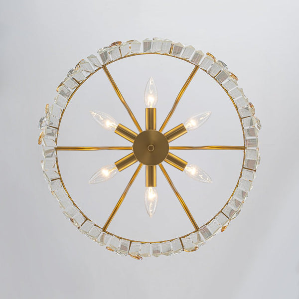 Chandelierias - Modern Glam 6 - Light Floral Crystal Drum Pendant - Chandeliers - Brass -