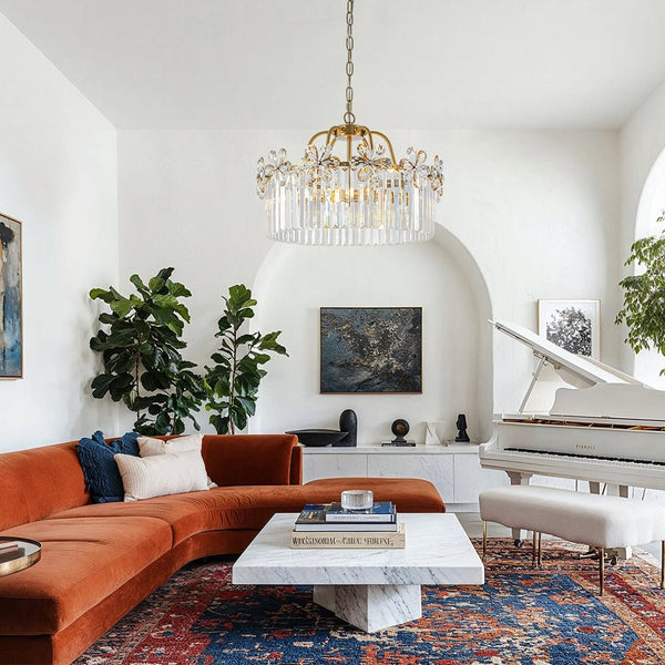 Chandelierias - Modern Glam 6 - Light Floral Crystal Drum Pendant - Chandeliers - Brass -