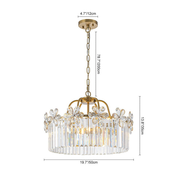 Chandelierias - Modern Glam 6 - Light Floral Crystal Drum Pendant - Chandeliers - Brass -