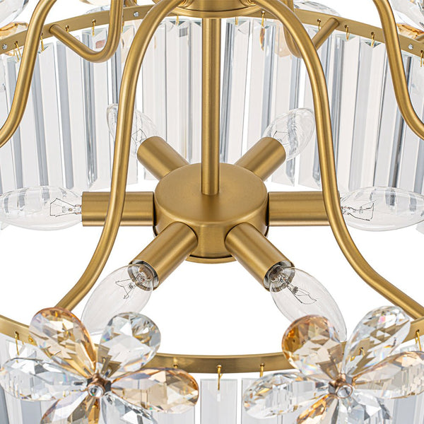 Chandelierias - Modern Glam 6 - Light Floral Crystal Drum Pendant - Chandeliers - Brass -