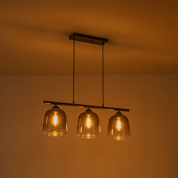 Chandelierias - Modern Gradient Gray Bell Glass 3 - Light Kitchen Island Chandelier - Chandelier - Matte Black -