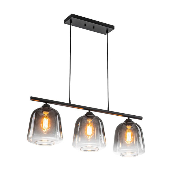 Chandelierias - Modern Gradient Gray Bell Glass 3 - Light Kitchen Island Chandelier - Chandelier - Matte Black -