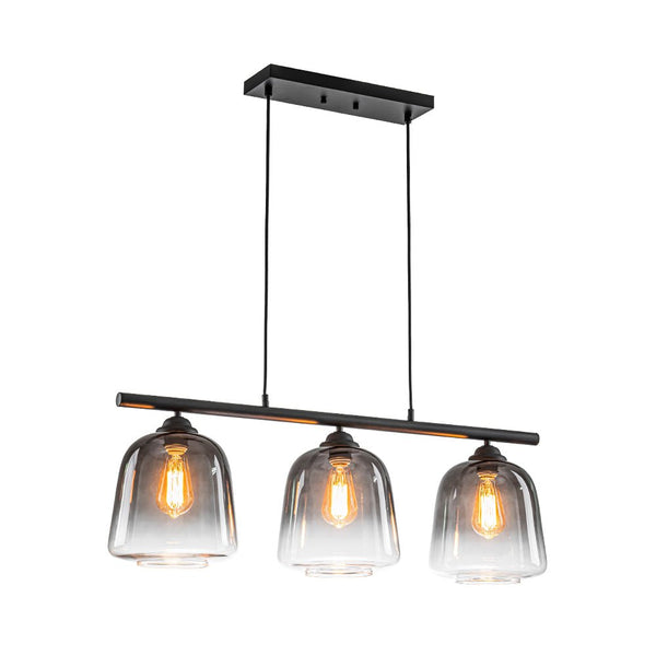 Chandelierias - Modern Gradient Gray Bell Glass 3 - Light Kitchen Island Chandelier - Chandelier - Matte Black -