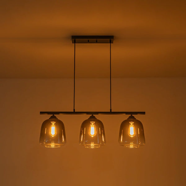 Chandelierias - Modern Gradient Gray Bell Glass 3 - Light Kitchen Island Chandelier - Chandelier - Matte Black -