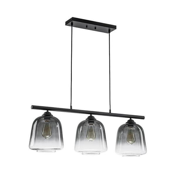 Chandelierias - Modern Gradient Gray Bell Glass 3 - Light Kitchen Island Chandelier - Chandelier - Matte Black -