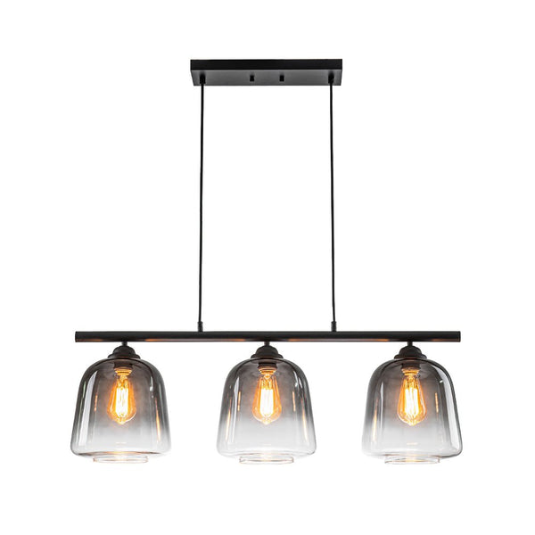 Chandelierias - Modern Gradient Gray Bell Glass 3 - Light Kitchen Island Chandelier - Chandelier - Matte Black -