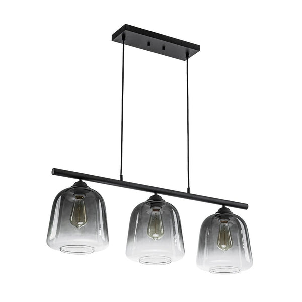 Chandelierias - Modern Gradient Gray Bell Glass 3 - Light Kitchen Island Chandelier - Chandelier - Matte Black -