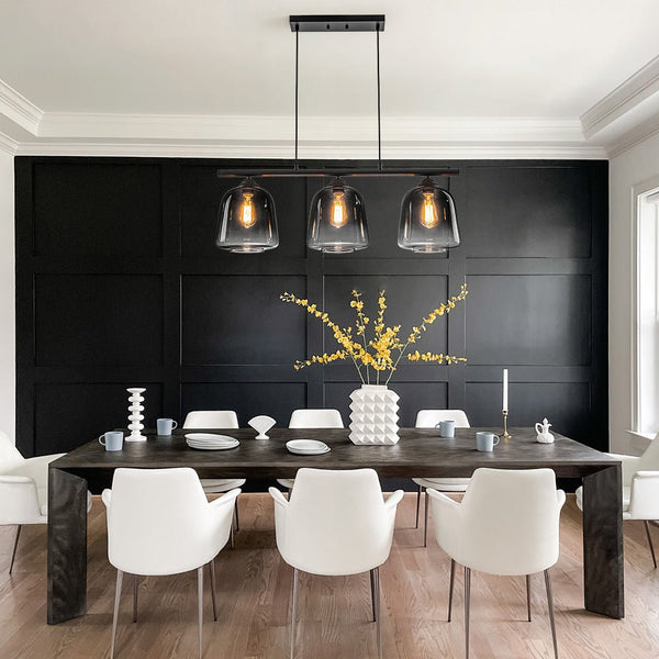Chandelierias - Modern Gradient Gray Bell Glass 3 - Light Kitchen Island Chandelier - Chandelier - Matte Black -