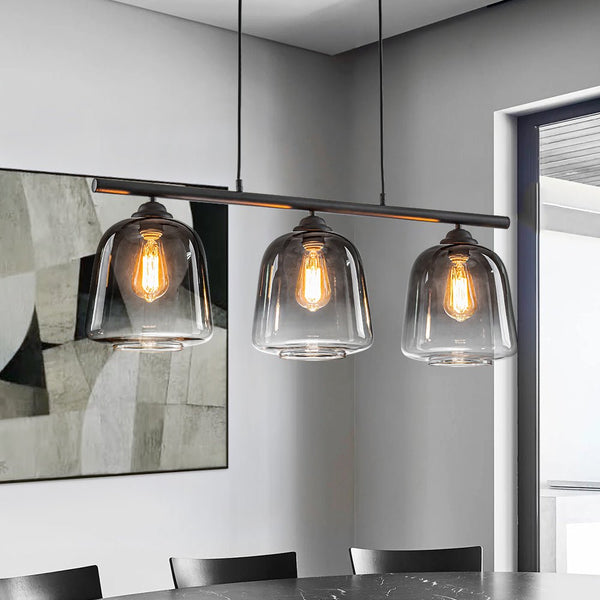 Chandelierias - Modern Gradient Gray Bell Glass 3 - Light Kitchen Island Chandelier - Chandelier - Matte Black -