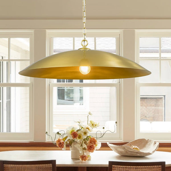 Chandelierias - Modern Industrial 1 - Light Oversized Flat Dome Pendant - Pendant - Brass -