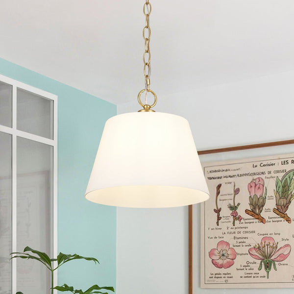 Chandelierias - Modern Ivory White Conical Glass Single Pendant - Pendants - Sleek Brass -