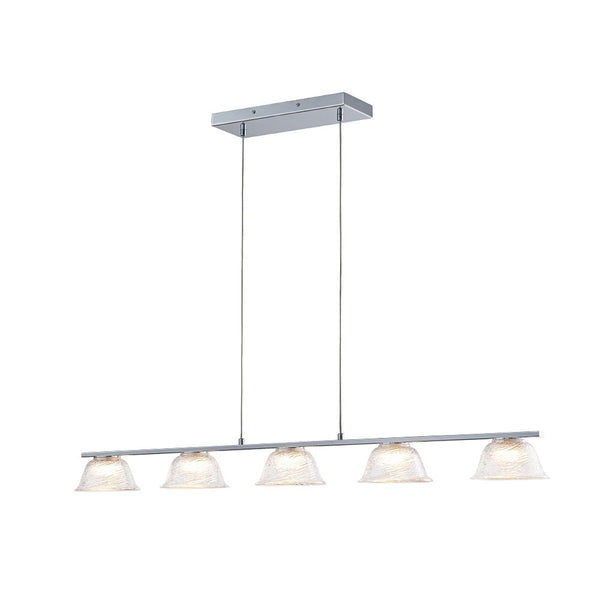 Chandelierias - Modern Linear 5 - Light Iridescent Bell Glass Chandelier - Pendant - Chrome -
