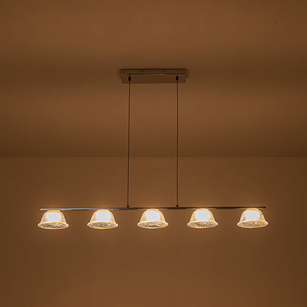 Chandelierias - Modern Linear 5 - Light Iridescent Bell Glass Chandelier - Pendant - Chrome -