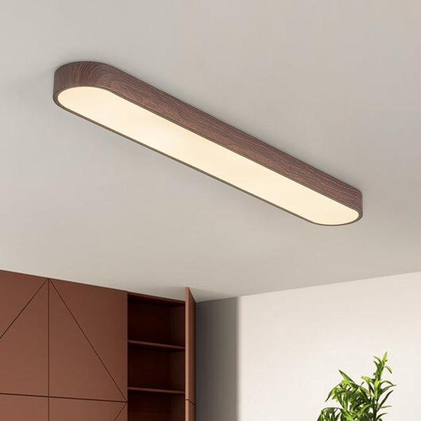 Chandelierias - Modern Long Oval Faux Wood Finish Dimmable LED Flush Mount - Flush Mount - Walnut -