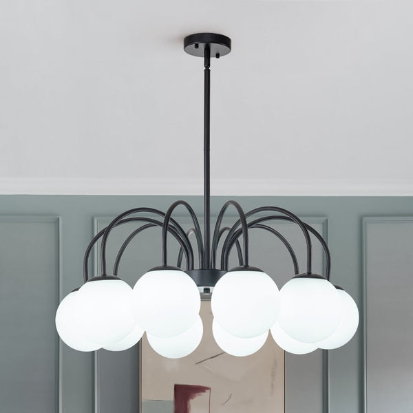 Chandelierias-Modern Matte Glass Globe Elbow Chandelier-Chandeliers-Black-10 Bulbs