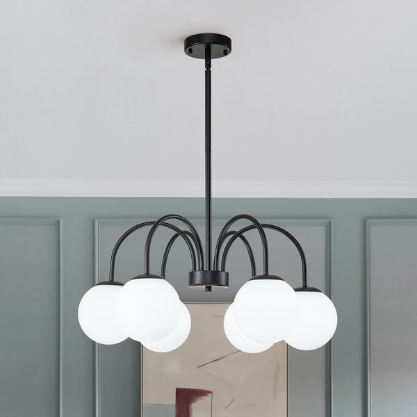 Chandelierias-Modern Matte Glass Globe Elbow Chandelier-Chandeliers-Black-6 Bulbs