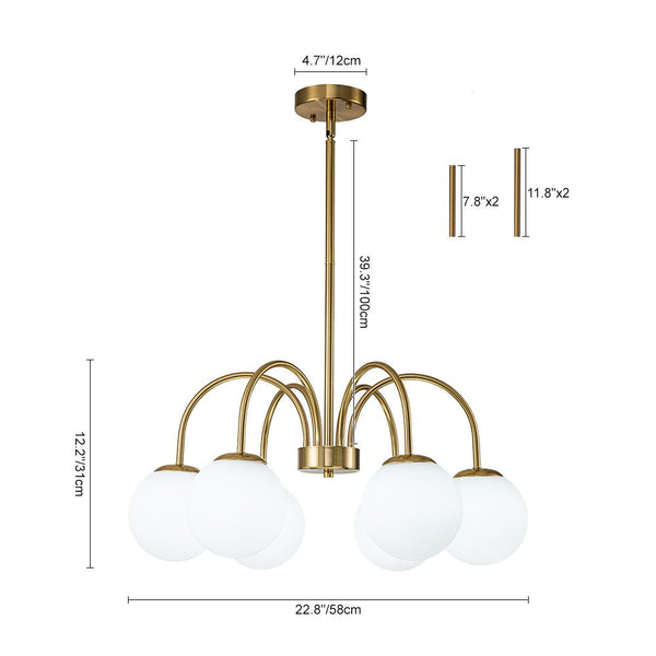 Chandelierias-Modern Matte Glass Globe Elbow Chandelier-Chandeliers-Black-6 Bulbs