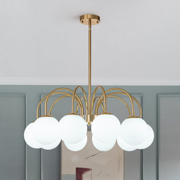Chandelierias-Modern Matte Glass Globe Elbow Chandelier-Chandeliers-Brass-10 Bulbs