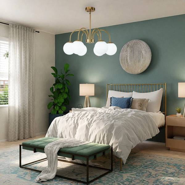 Chandelierias-Modern Matte Glass Globe Elbow Chandelier-Chandeliers-Brass-10 Bulbs