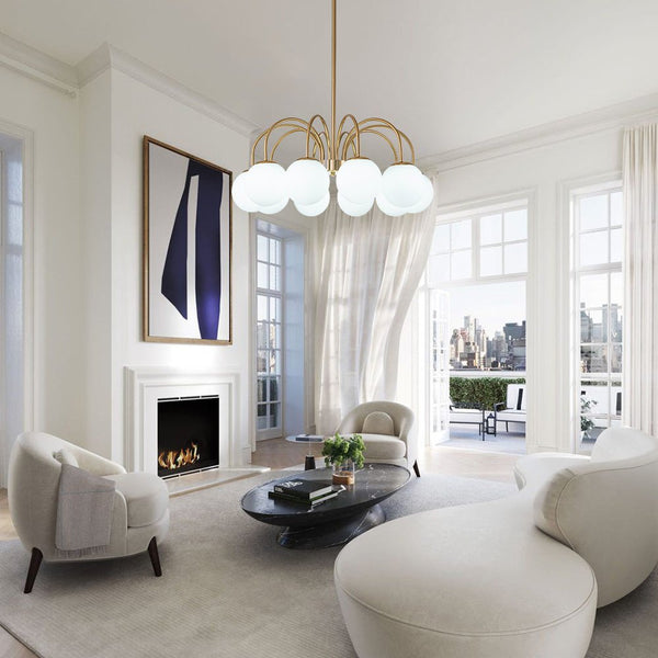 Chandelierias-Modern Matte Glass Globe Elbow Chandelier-Chandeliers-Brass-10 Bulbs