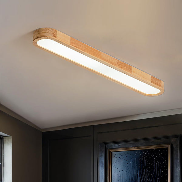 Chandelierias - Modern Oblong Wooden Dimmable LED Flush Mount Light - Flush Mount - 3000K - 6000K (Dimmable with Remote Control) -