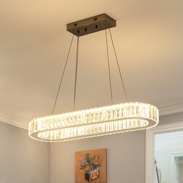 Chandelierias - Modern Oval Loop Crystal LED Pendant - Pendant - Chrome -