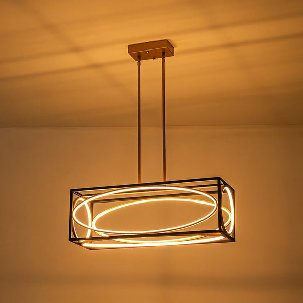 Chandelierias - Modern Rectangle Metal Frame Dimmable LED Chandelier - Chandeliers - Black & Gold -