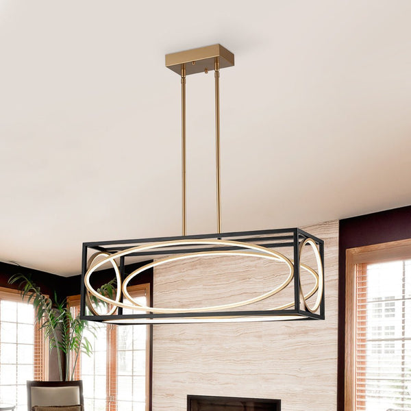 Chandelierias - Modern Rectangle Metal Frame Dimmable LED Chandelier - Chandeliers - Black & Gold -