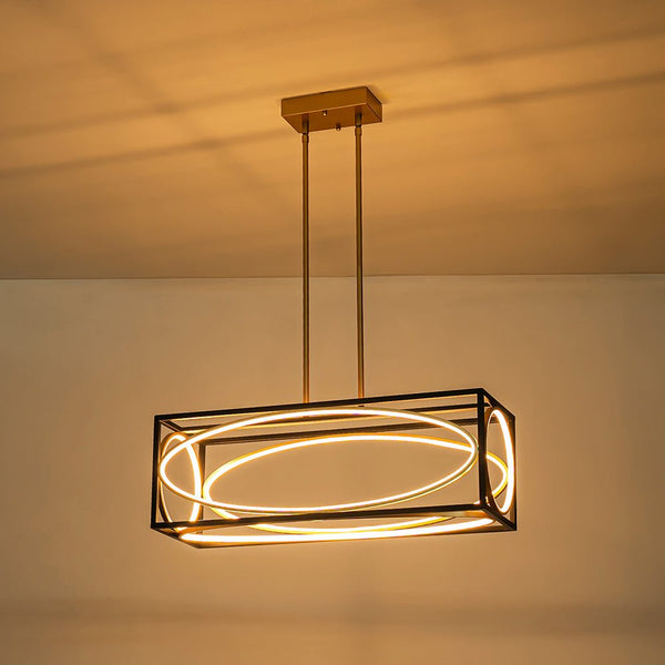 Chandelierias - Modern Rectangle Metal Frame Dimmable LED Chandelier - Chandeliers - Black & Gold -