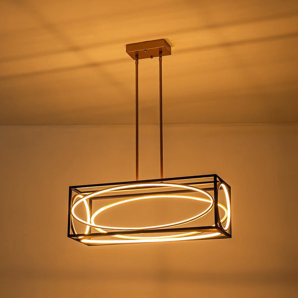 Chandelierias - Modern Rectangle Metal Frame Dimmable LED Chandelier - Chandeliers - Black & Gold -