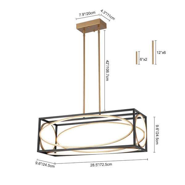 Chandelierias - Modern Rectangle Metal Frame Dimmable LED Chandelier - Chandeliers - Black & Gold -