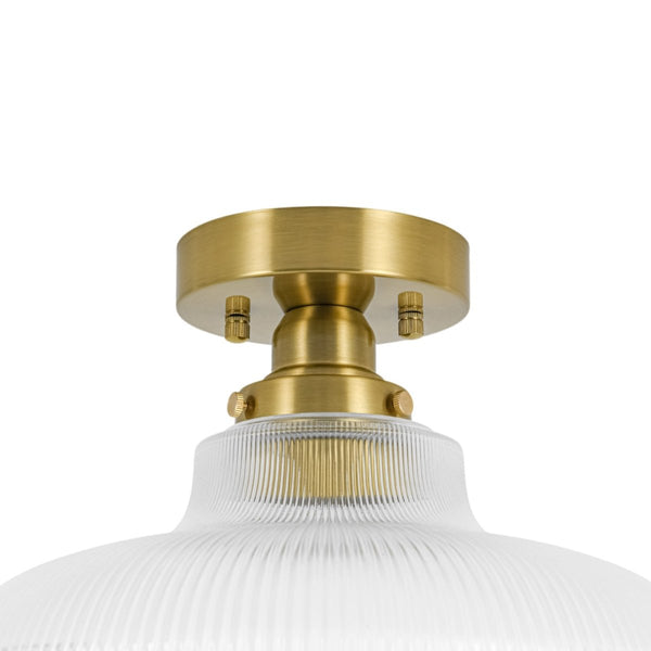 Chandelierias-Modern Ribbed Glass Brass Single-Light Semi-flush Mount-Semi Flush-Brass-