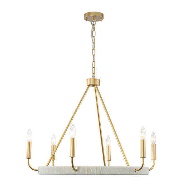 Chandelierias - Modern Rustic 6 - Light Candlestick Cotton thread Wagon Wheel Chandelier - Chandeliers - Brass & Black -