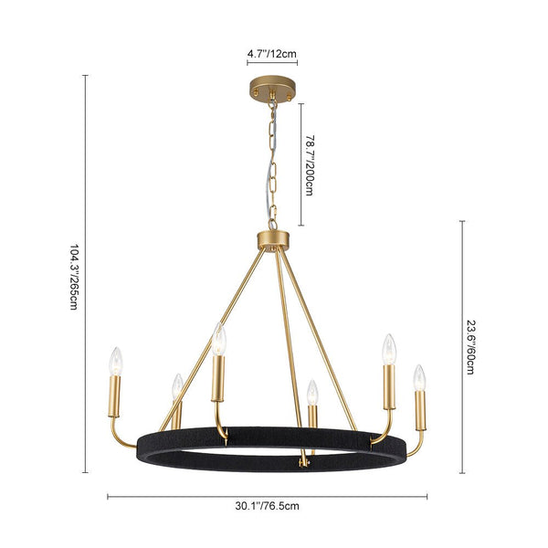 Chandelierias - Modern Rustic 6 - Light Candlestick Cotton thread Wagon Wheel Chandelier - Chandeliers - Brass & Black -