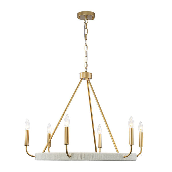 Chandelierias - Modern Rustic 6 - Light Candlestick Cotton thread Wagon Wheel Chandelier - Chandeliers - Brass & Black -