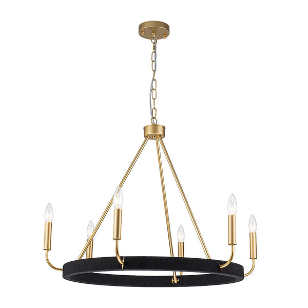 Chandelierias - Modern Rustic 6 - Light Candlestick Cotton thread Wagon Wheel Chandelier - Chandeliers - Brass & Black -