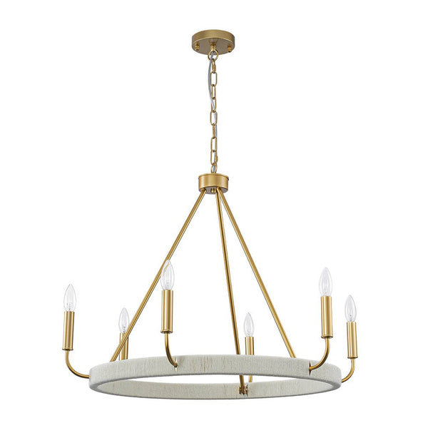 Chandelierias - Modern Rustic 6 - Light Candlestick Cotton thread Wagon Wheel Chandelier - Chandeliers - Brass & Black -