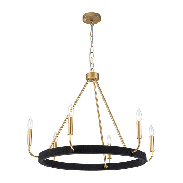 Chandelierias - Modern Rustic 6 - Light Candlestick Cotton thread Wagon Wheel Chandelier - Chandeliers - Brass & Black -