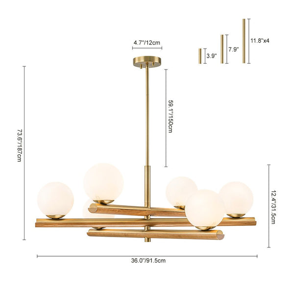 Chandelierias - Modern Rustic 6 - Light Frosted Glass Ball Mobile Chandelier - Chandeliers - Brass -