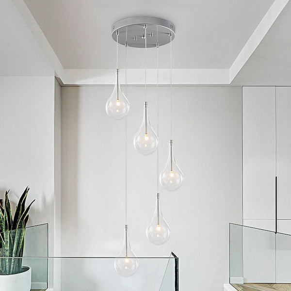 Chandelierias - Modern Silver 5 - Light Clear Balloon Glass Bubble Chandelier For Dining Room Entryway - Chandelier - Round -