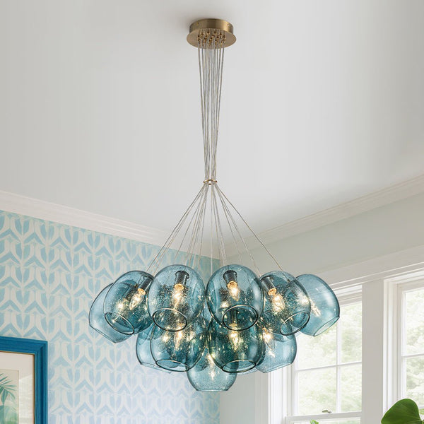 Chandelierias - Modern Tiffany Blue 19 - Light Seeded Glass Cluster Chandelier - Chandeliers - Blue Seeded Glass -