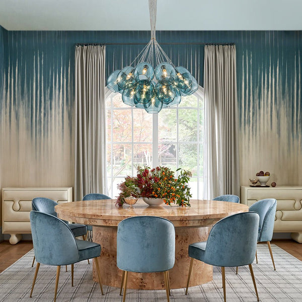 Chandelierias - Modern Tiffany Blue 19 - Light Seeded Glass Cluster Chandelier - Chandeliers - Blue Seeded Glass -