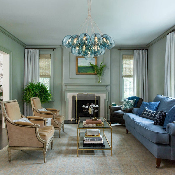 Chandelierias - Modern Tiffany Blue 19 - Light Seeded Glass Cluster Chandelier - Chandeliers - Blue Seeded Glass -