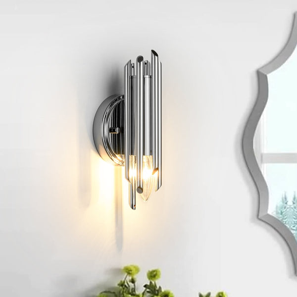 Chandelierias - Modern Venini Style 1 - Light Stacked Metal Tube Wall Sconce - Wall Light - Chrome -
