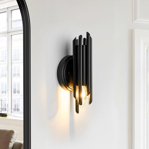 Chandelierias - Modern Venini Style 1 - Light Stacked Metal Tube Wall Sconce - Wall Light - Matte Black -