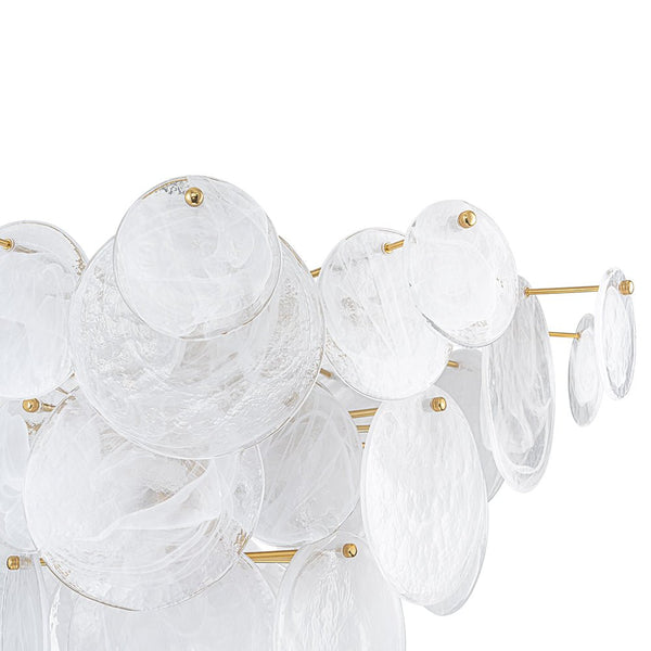 Chandelierias - Modern White Strie Glass Tiered Semi - Flush Mount - Semi Flush - Brushed Brass - 9 Bulbs