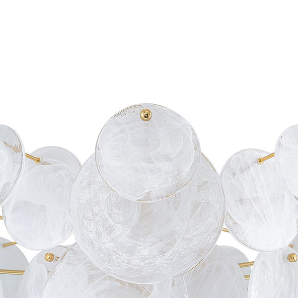 Chandelierias - Modern White Strie Glass Tiered Semi - Flush Mount - Semi Flush - Brushed Brass - 9 Bulbs