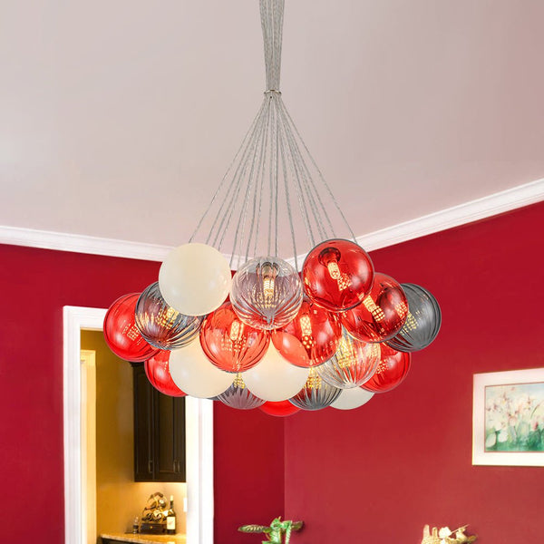Chandelierias - Multi - color Ribbed Glass Cluster Bubble Chandelier - Chandelier - 19 - Light -