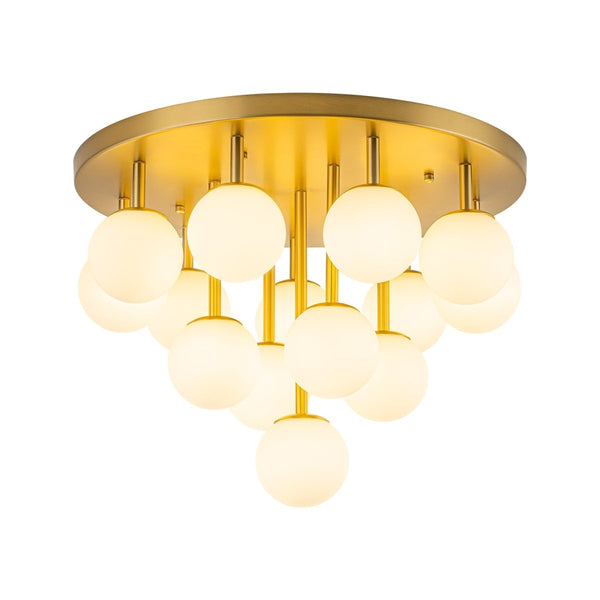 Chandelierias-Multi-Globe Frosted Glass Cluster 14-Light Layered Semi-flush Mount-Semi Flush-Brass-