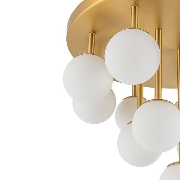 Chandelierias-Multi-Globe Frosted Glass Cluster 14-Light Layered Semi-flush Mount-Semi Flush-Brass-